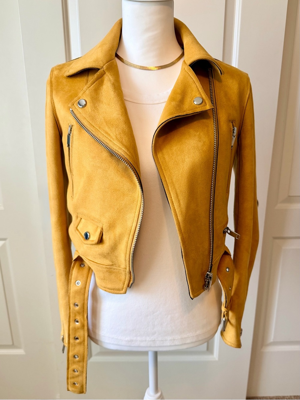 Zara Mustard Faux Suede Moto Jacket - Women